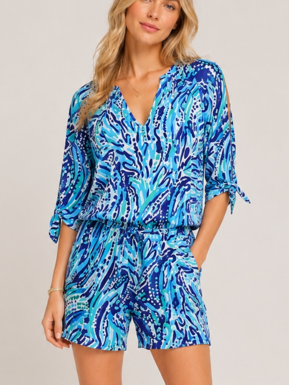 Lilly Pulitzer Women's Crash The Bash Navy Bryce Romper Size XS 54522